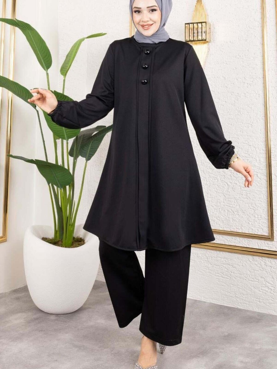 Mec Fashion Siyah Düğme Detaylı İkili Takım