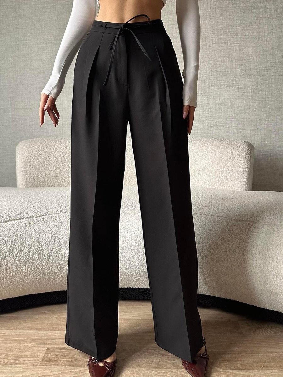 Moda cameo Siyah Bağlama Detaylı Palazzo Pantolon