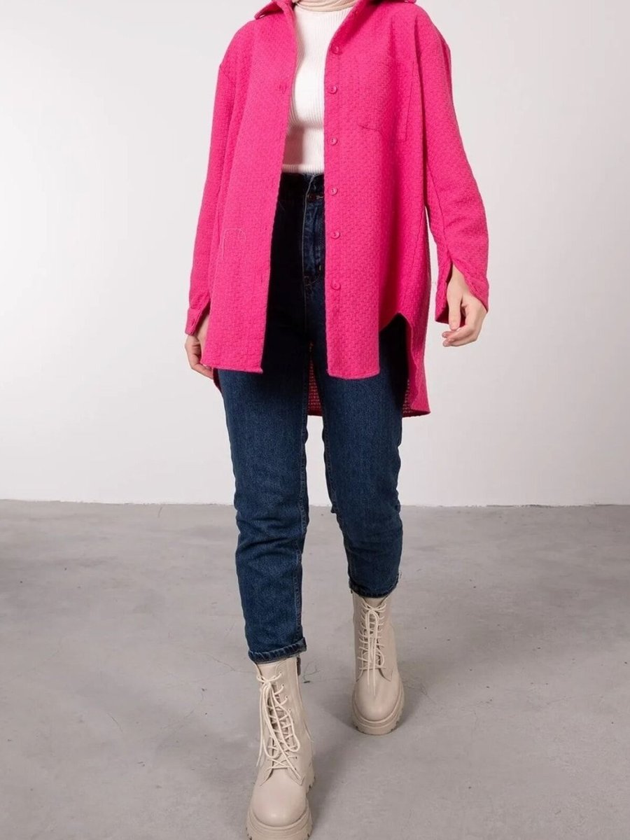 Swana Pembe Dokulu Kumaşlı Cep Detaylı Tunik
