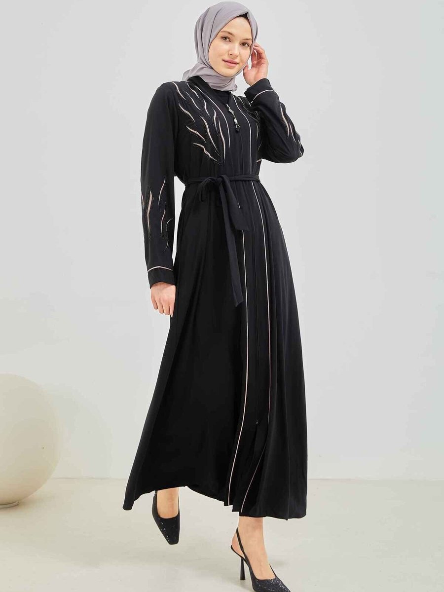 Mec Fashion Siyah Özel Tasarım Abaya
