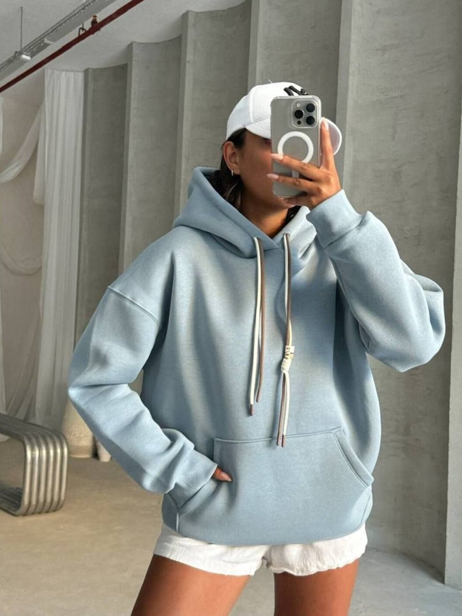 İLKCET MODA Açık Mavi Bağcık Detay Oversize Sweatshirt