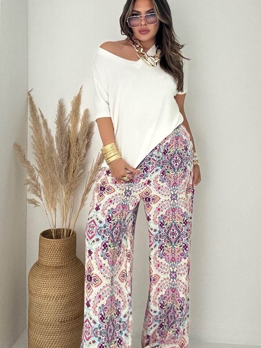 Sohotique By P Pembe Desenli Viskon Pantolon