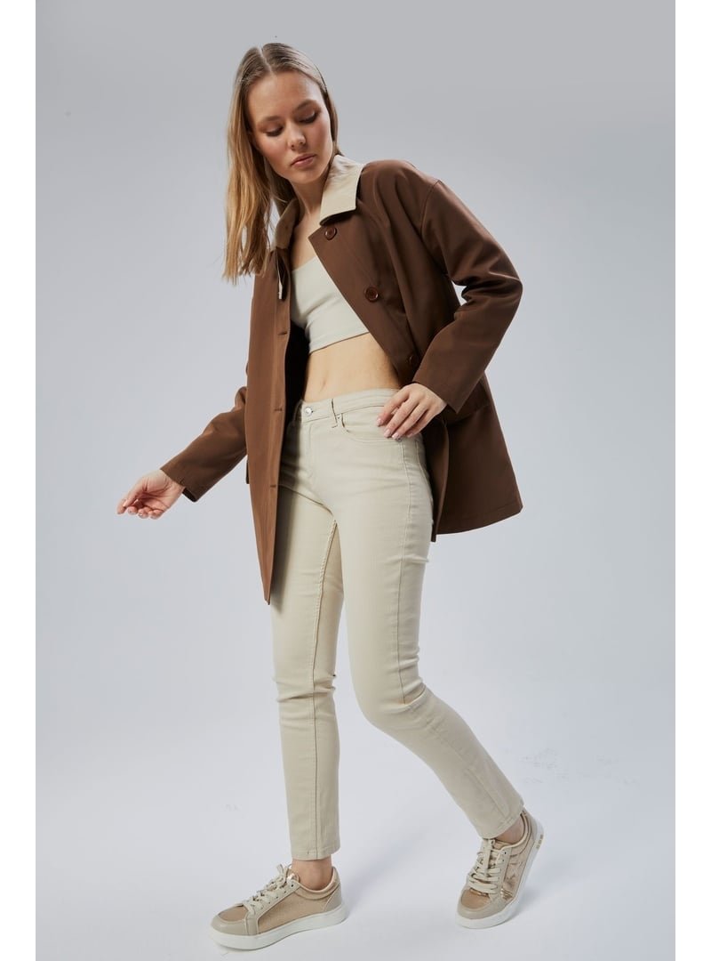 Bolivente Oversize Casual Midi Trençkot Kahverengi