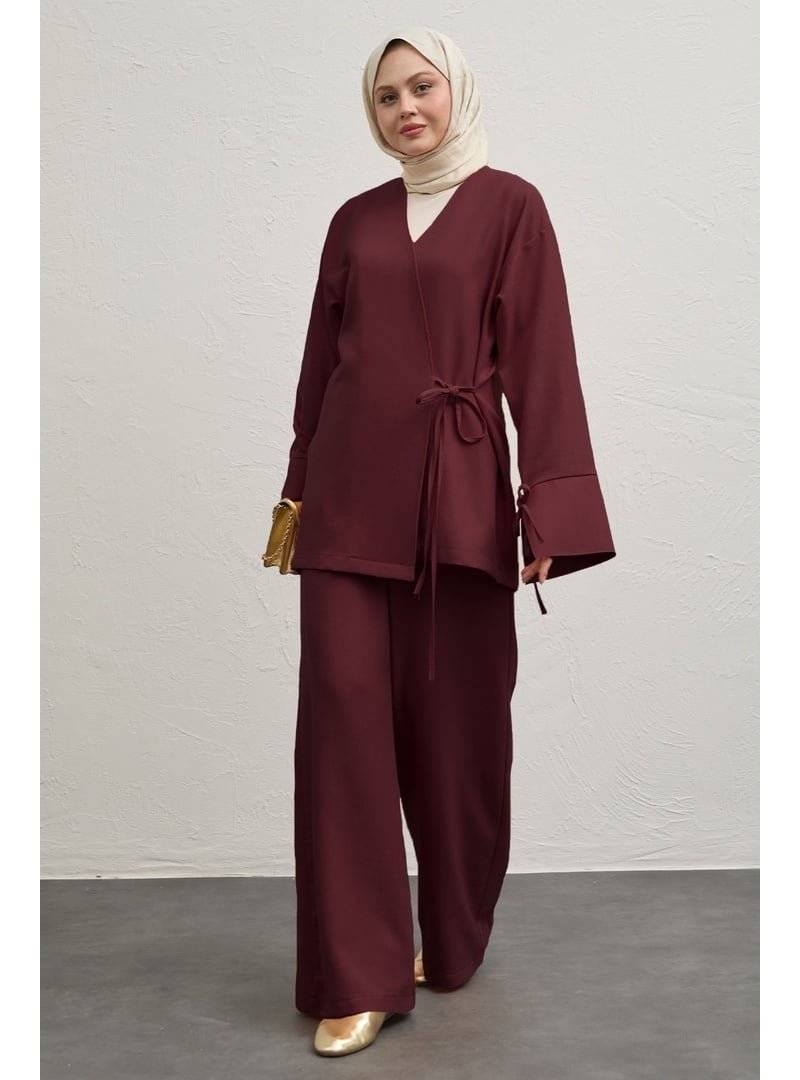 InStyle Keten Kimono İkili Bordo Takım