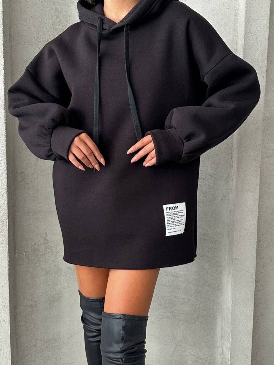 İLKCET MODA Siyah Oversize Uzun Kapüşonlu Sweatshirt