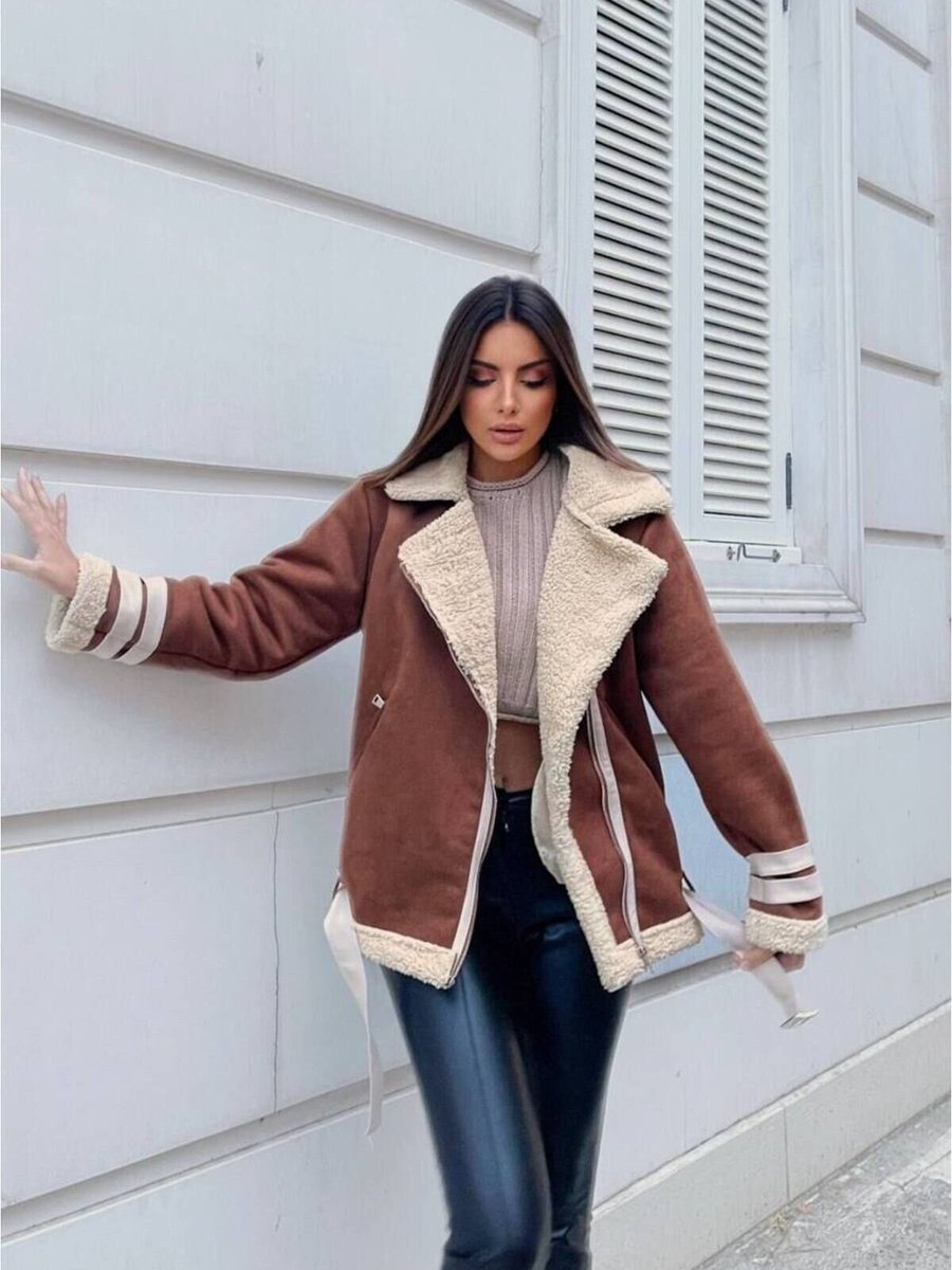 İLKCET MODA Kahve Yumoş Kaplama Ithal Süet Oversize Mont