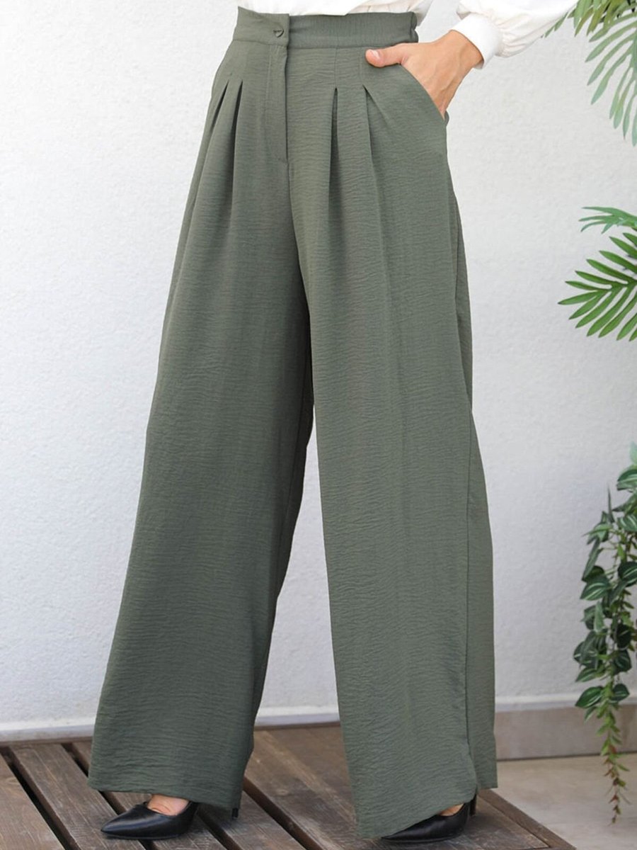 Mec Fashion Haki Geniş Paça Büyük Beden Pantolon