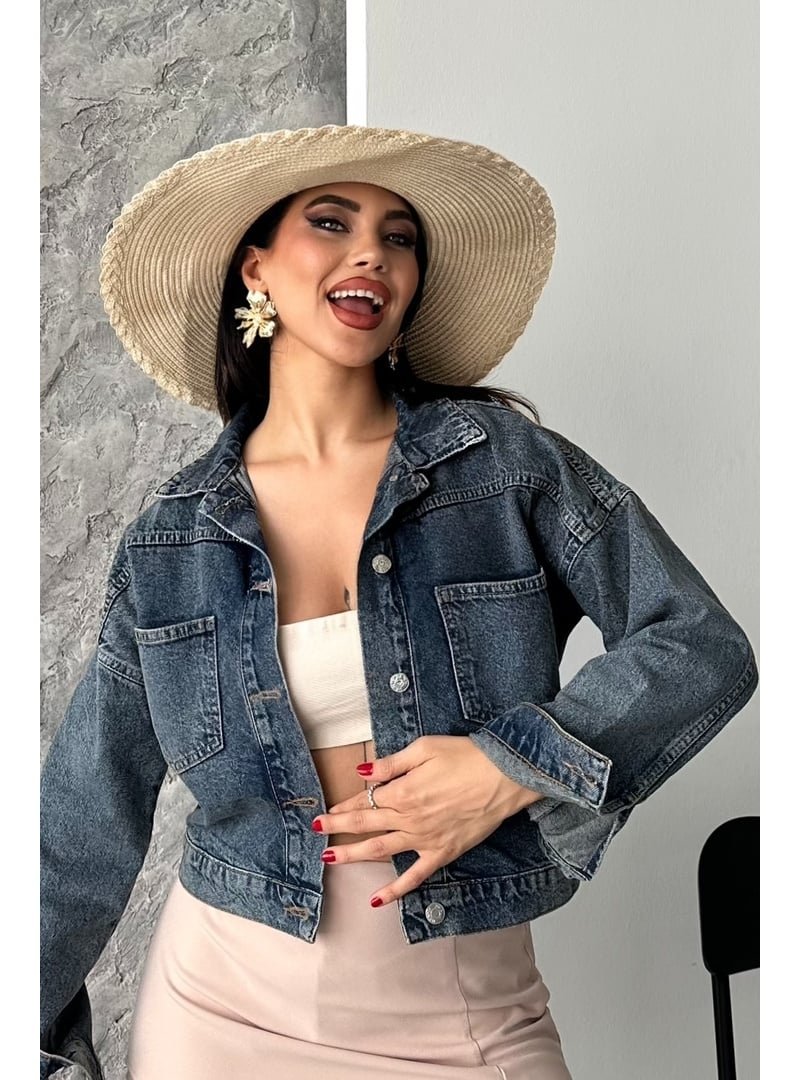 Destemoda Kot Çift Cepli Denim Ceket Kahve Tint