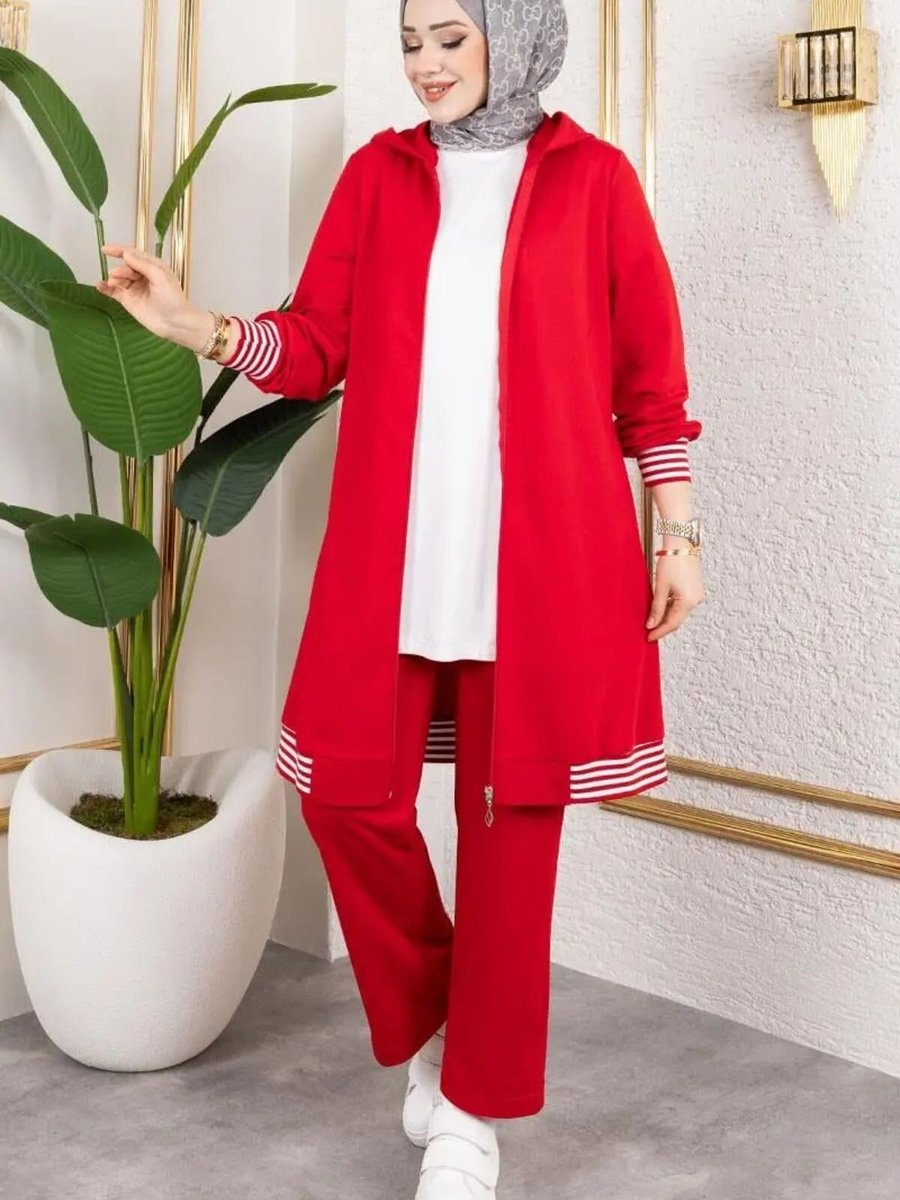 Mec Fashion Kırmızı Ribana Detaylı Spor İkili Takım