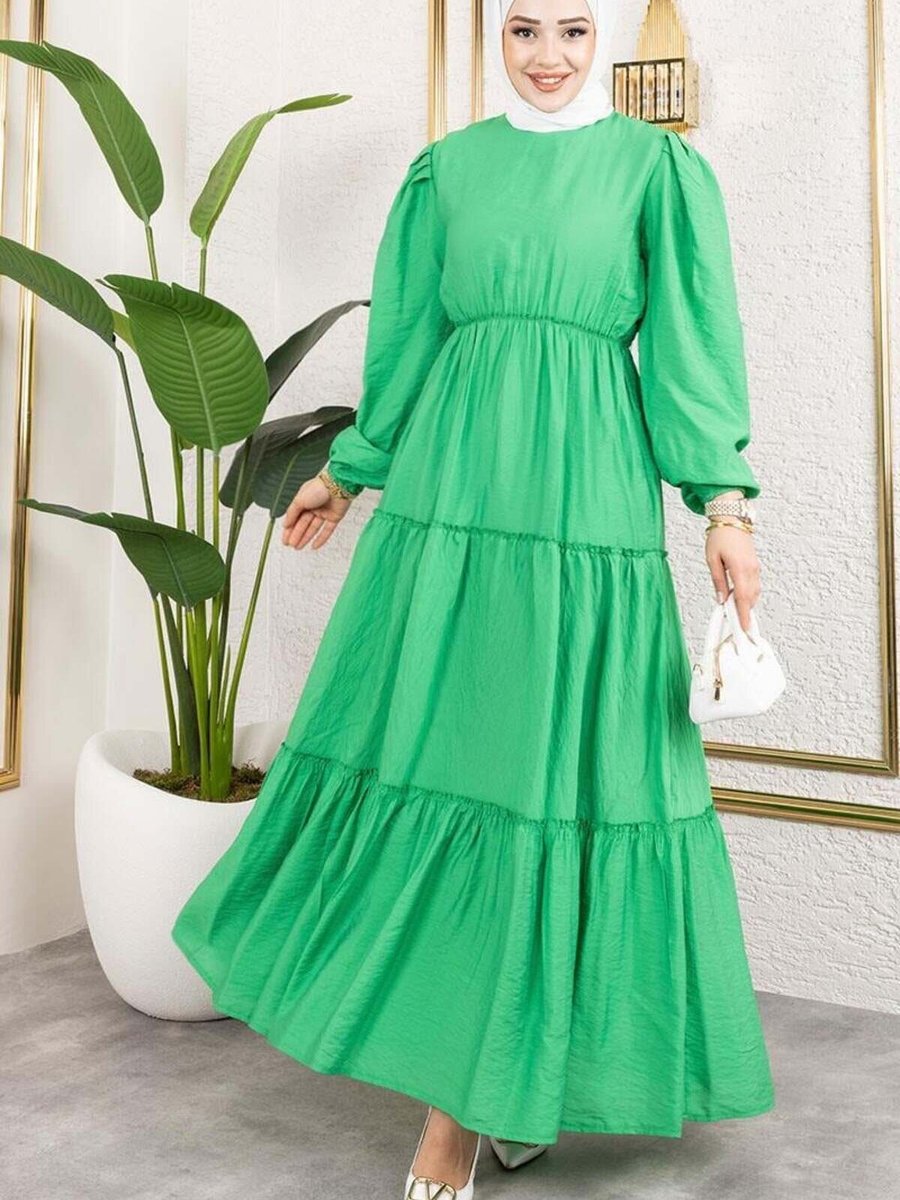 Mec Fashion Yeşil Beli Lastikli Elbise