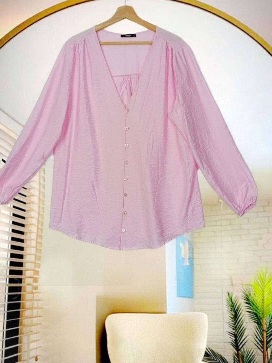 Nergis Neva Butik Pembe Lityum Kumaş V Yaka Biritli Tunik