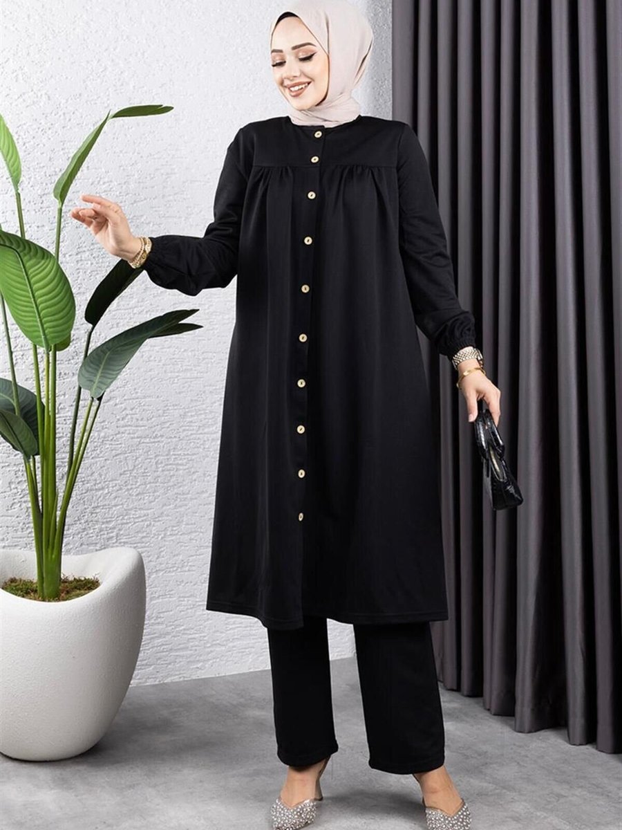 Mec Fashion Siyah Büzgülü İkili Takım