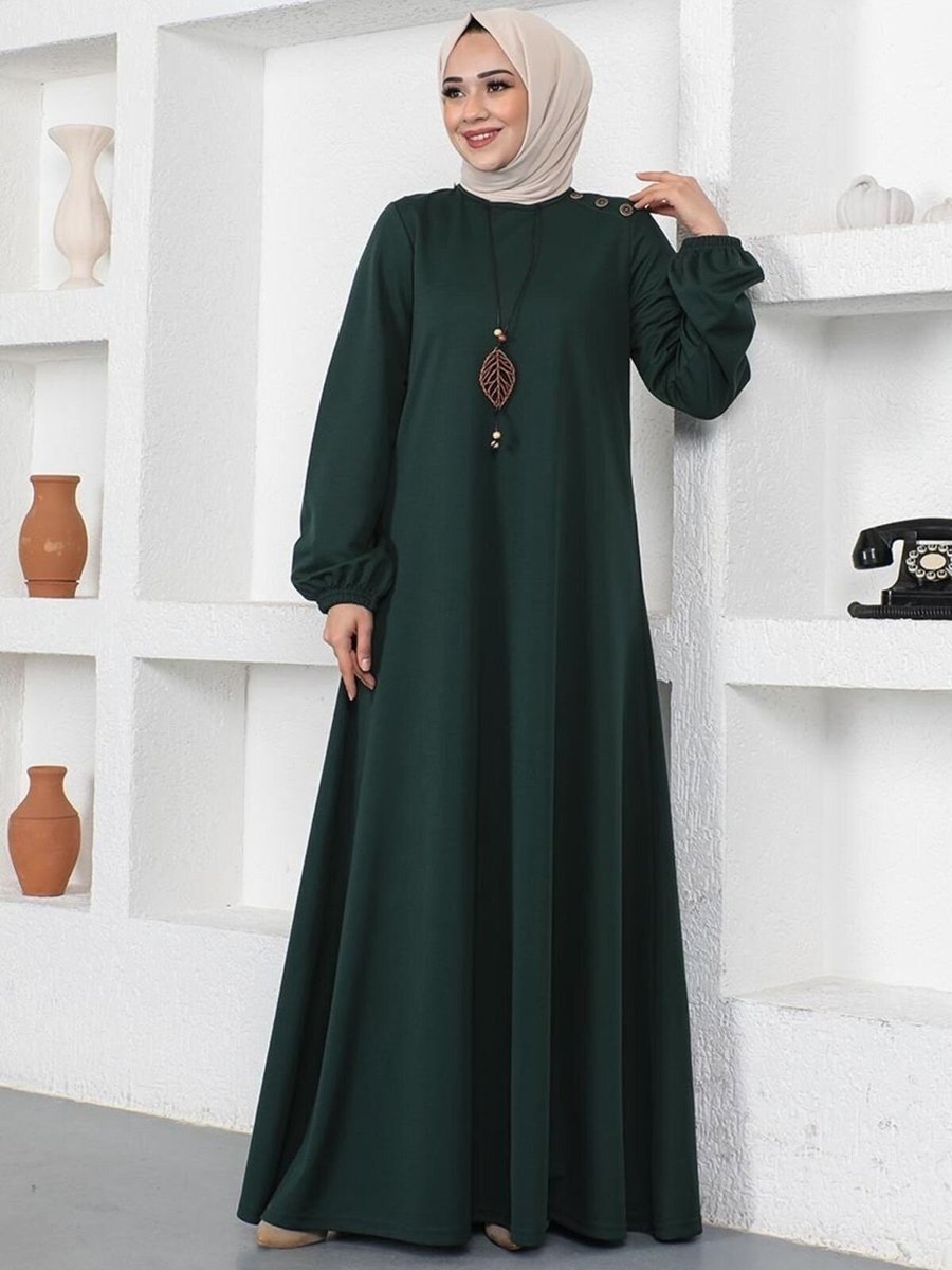 Mec Fashion Zümrüt Kolyeli Bisiklet Yaka Elbise