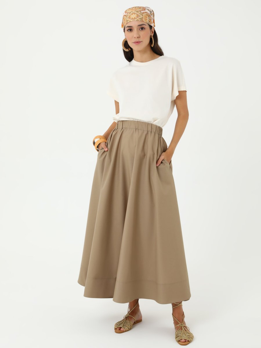 Benin Bej Beli Lastikli Pamuklu Basic Poplin Etek