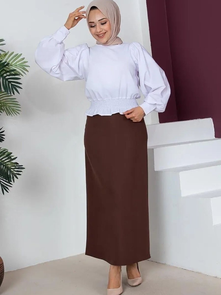 Mec Fashion Koyu Kahverengi Uzun Kalem Etek