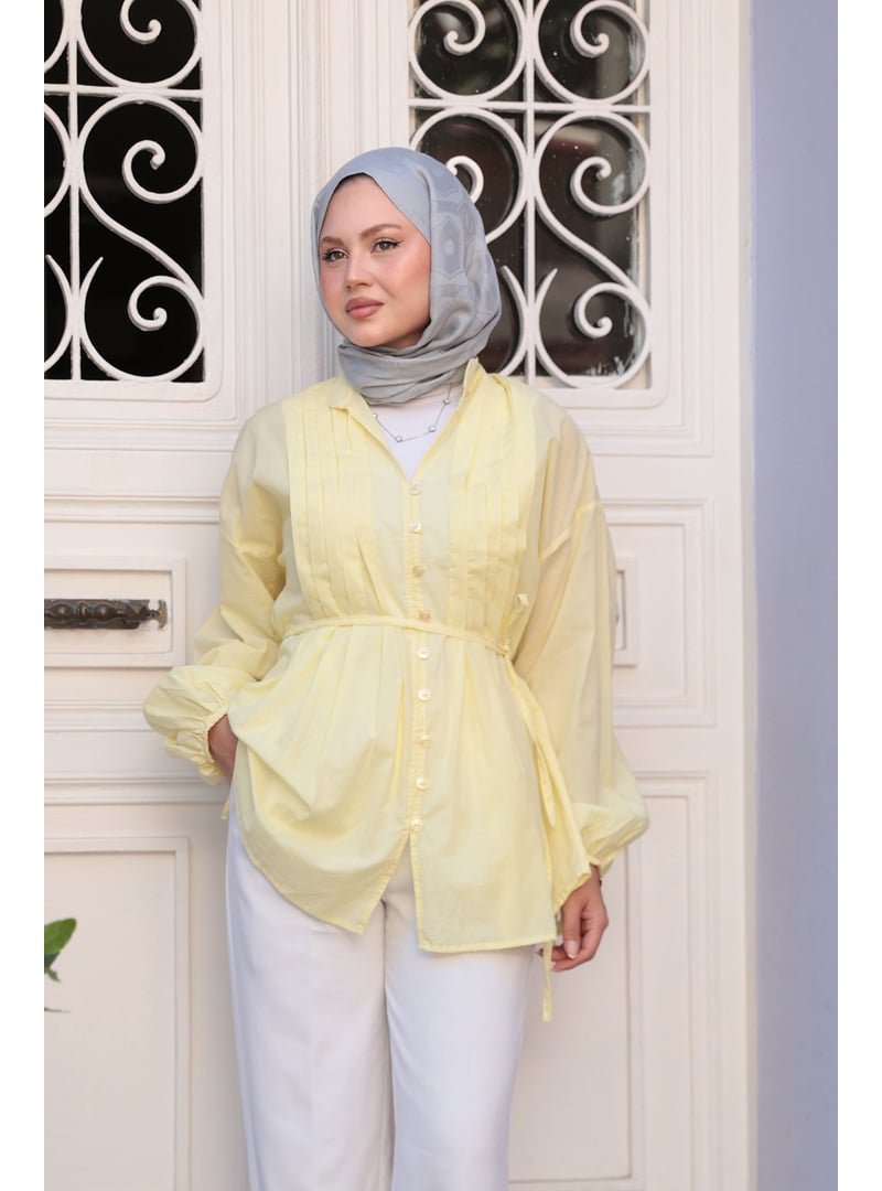 Locco Moda Sarı Önü Pile Detay Vual Gömlek