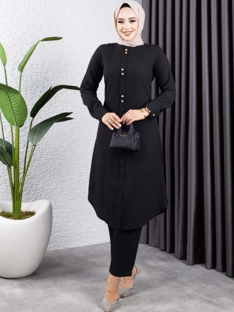 Mec Fashion Siyah Düğmeli İkili Takım