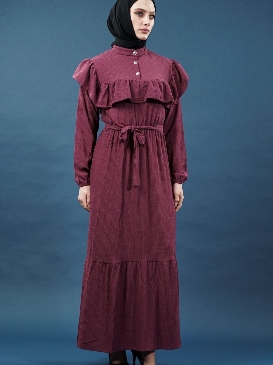 Mec Fashion Mürdüm Fırfırlı Elbise