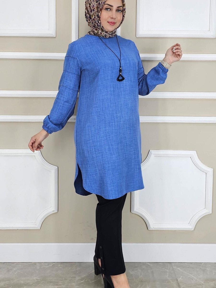 MYSTİL Ege Kolları Nervür Detaylı Tunik