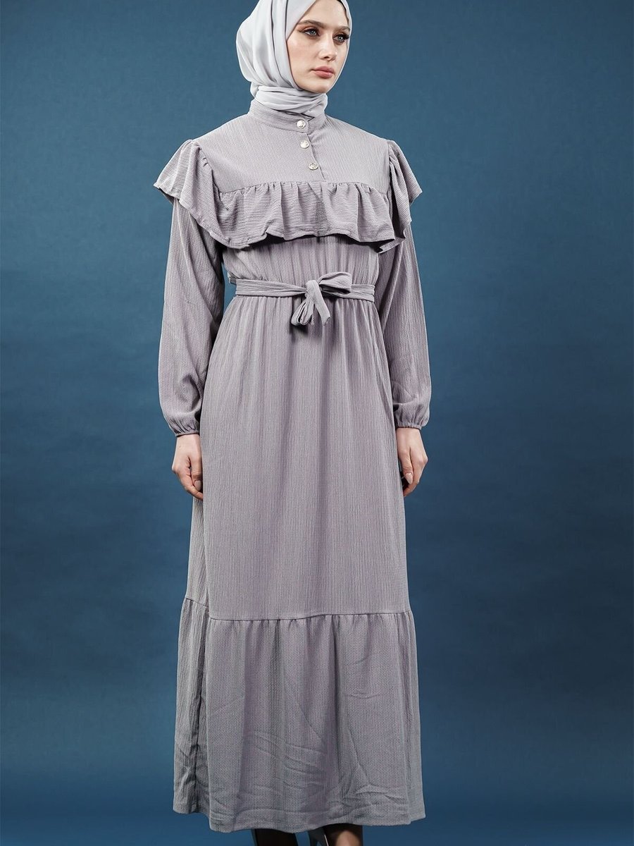 Mec Fashion Gri Fırfırlı Elbise