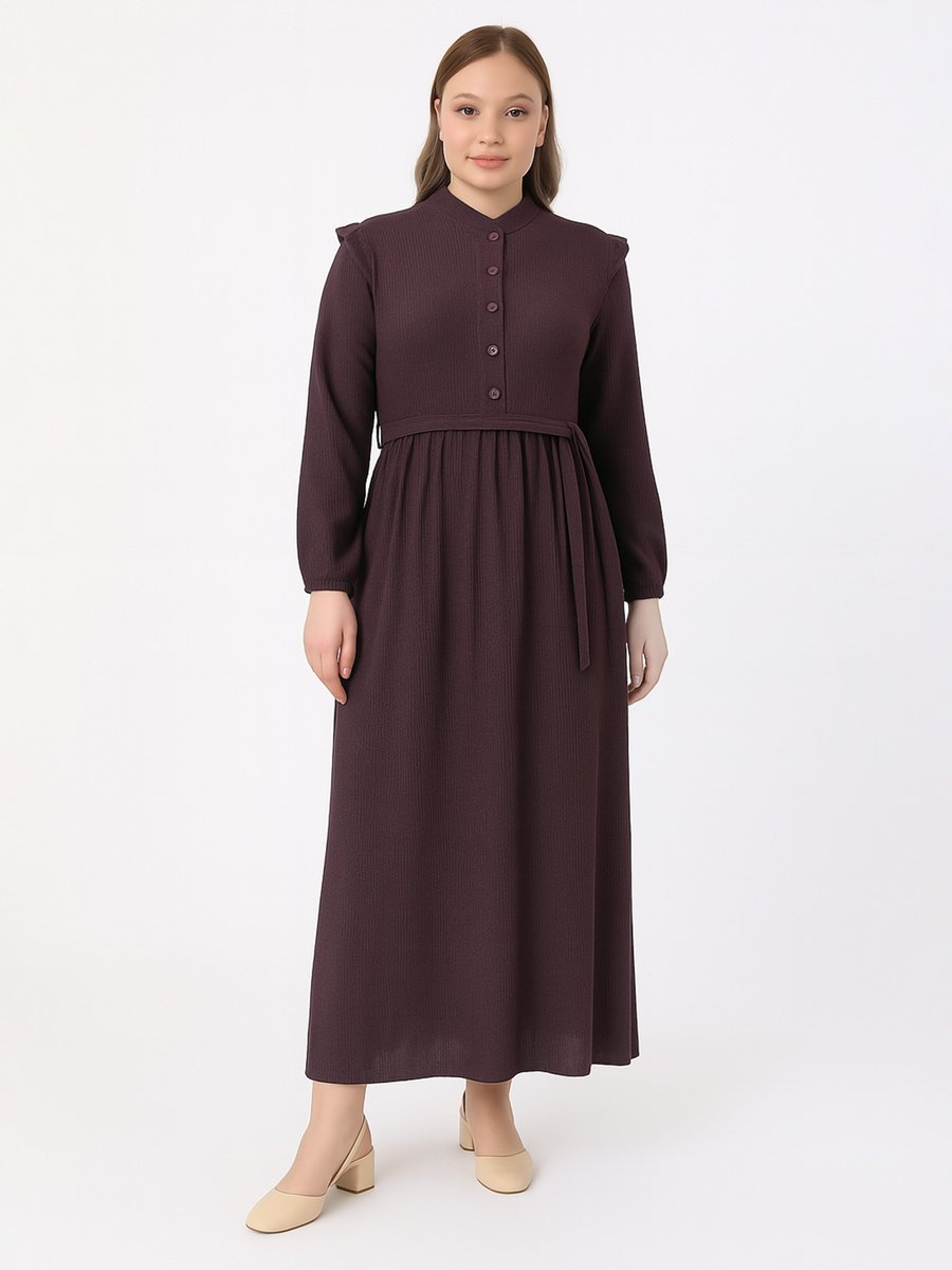 Moda Gazel Mürdüm Elbise