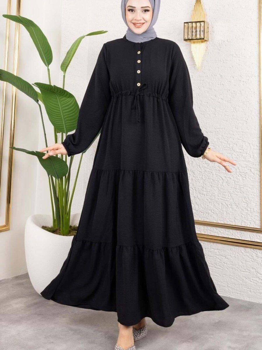 Mec Fashion Siyah Afra Bağcık Detaylı Elbise
