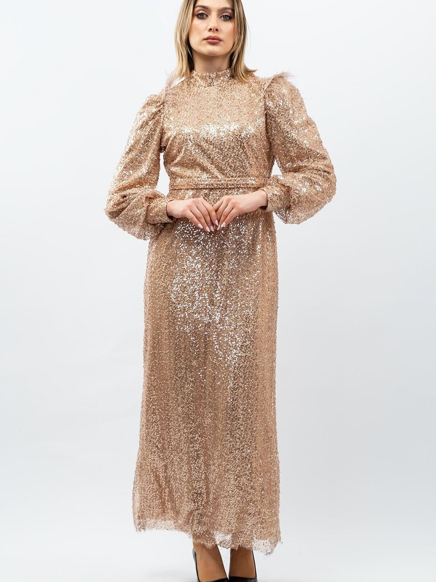 Mec Fashion Gold Payetli Abiye Elbise