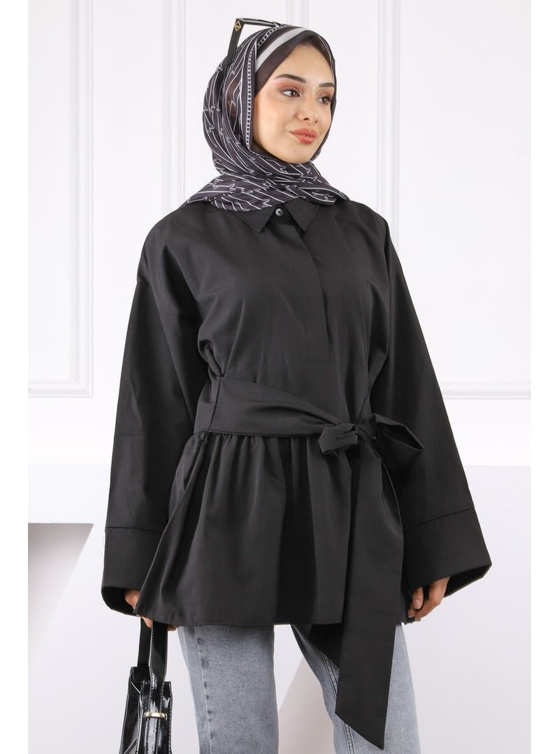 İmaj Butik Siyah Bel Kuşaklı Tunik