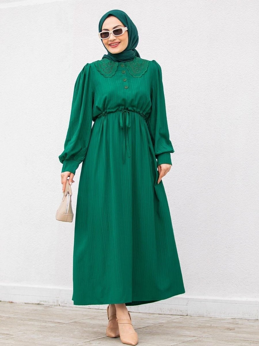 Swana Zümrüt Yeşili Bebe Yaka Elbise