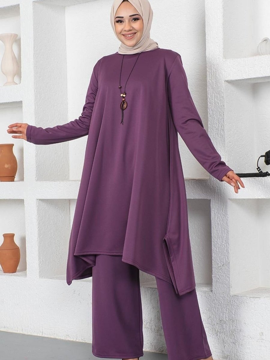 Mec Fashion Mor Kolyeli Yırtmaç Detaylı İkili Takım