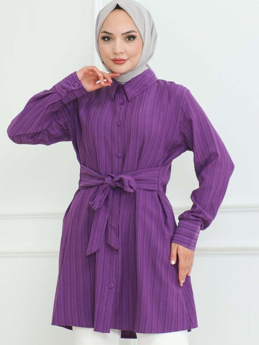 Mec Fashion Mor Bağlamalı Gömlek Tunik