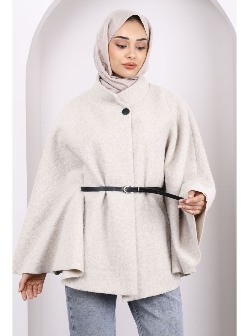 İmaj Butik Vizon Kemerli Kaşe Panço