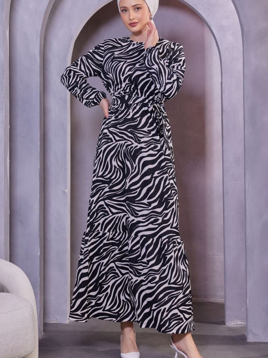 Mec Fashion Siyah Yeni Tasarım Desenli Bürümcük Elbise