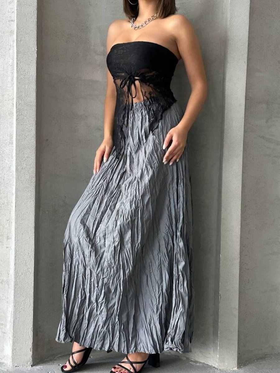 İLKCET MODA Gri Uzun Kraşlı Etek