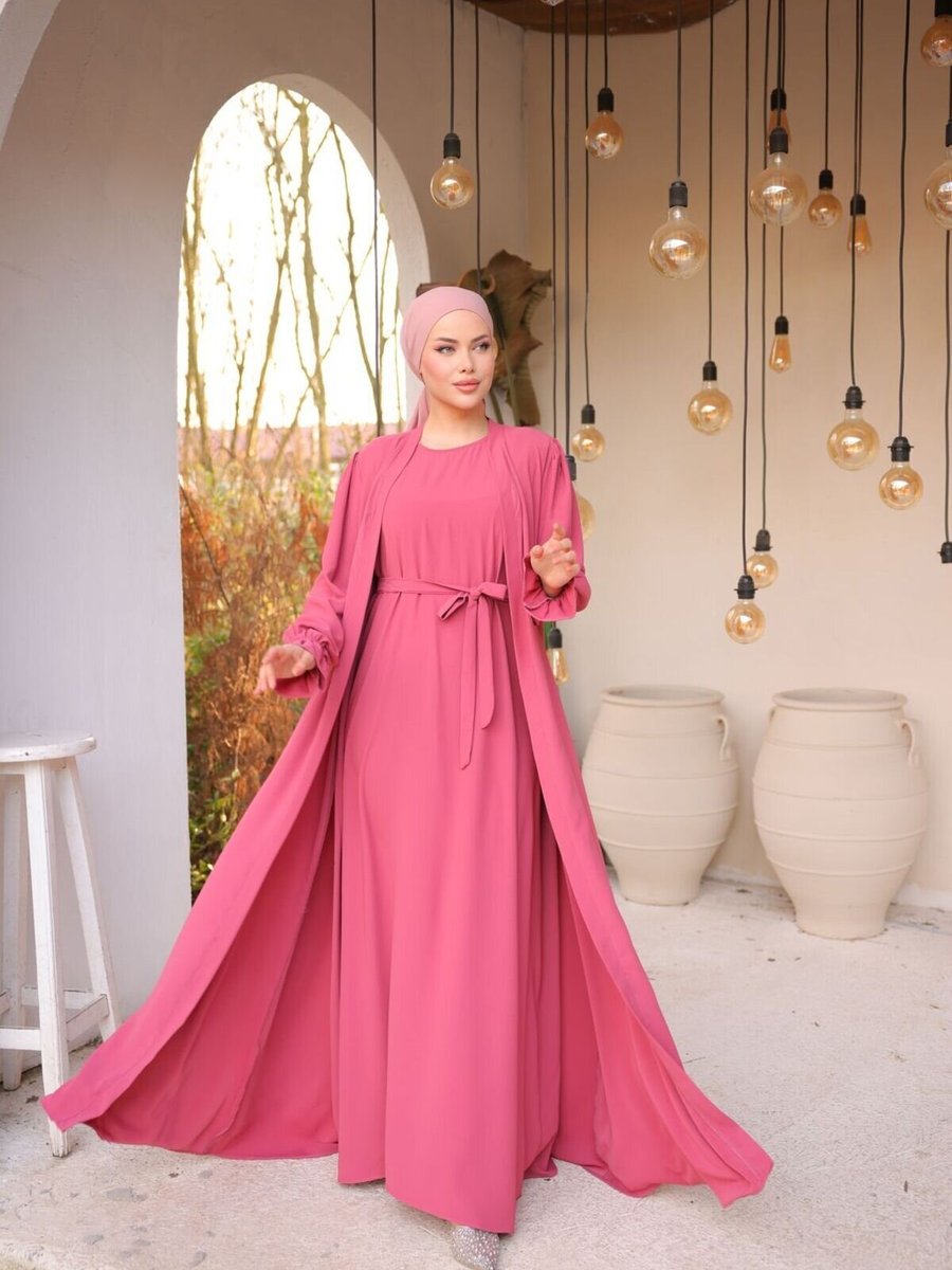 Nissra Pembe İkili Abaya Takım