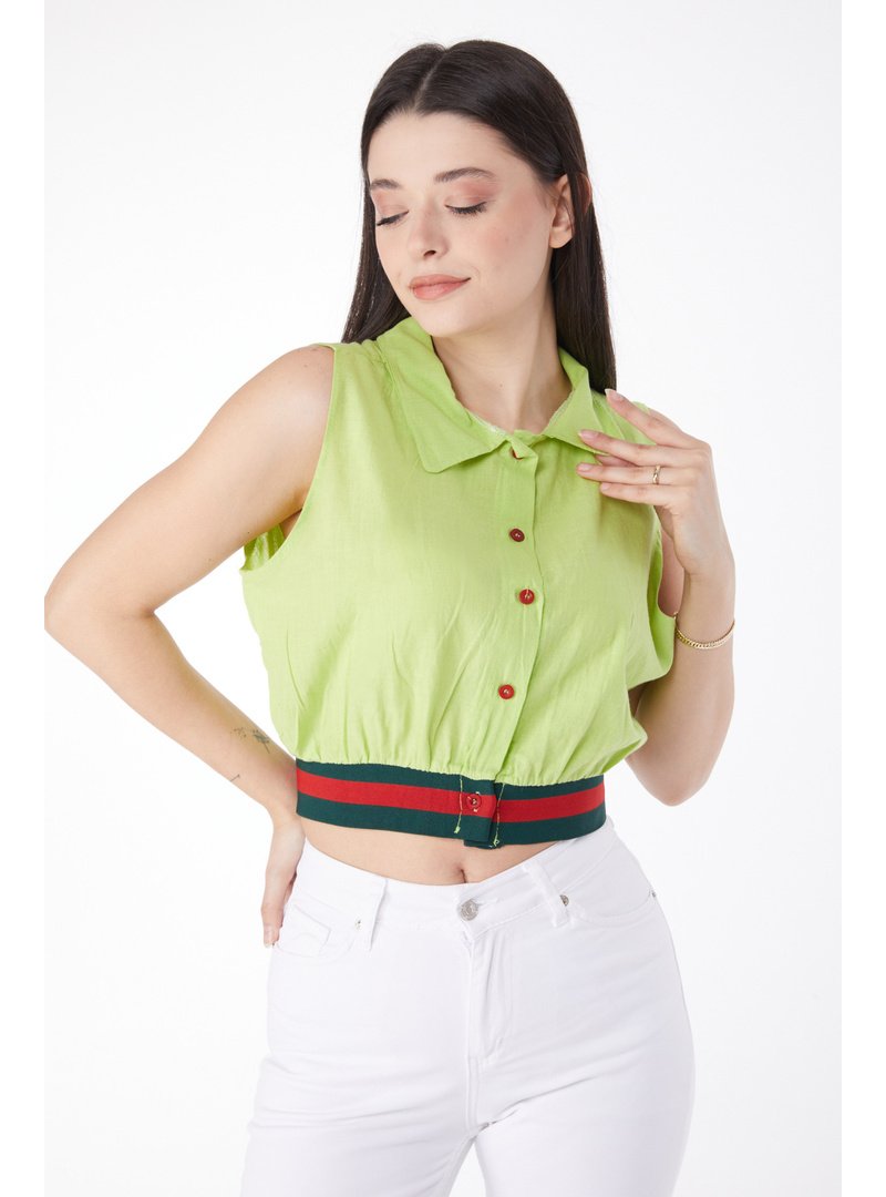 Tofisa Yağ Yeşili Etek Lastik Detaylı Crop