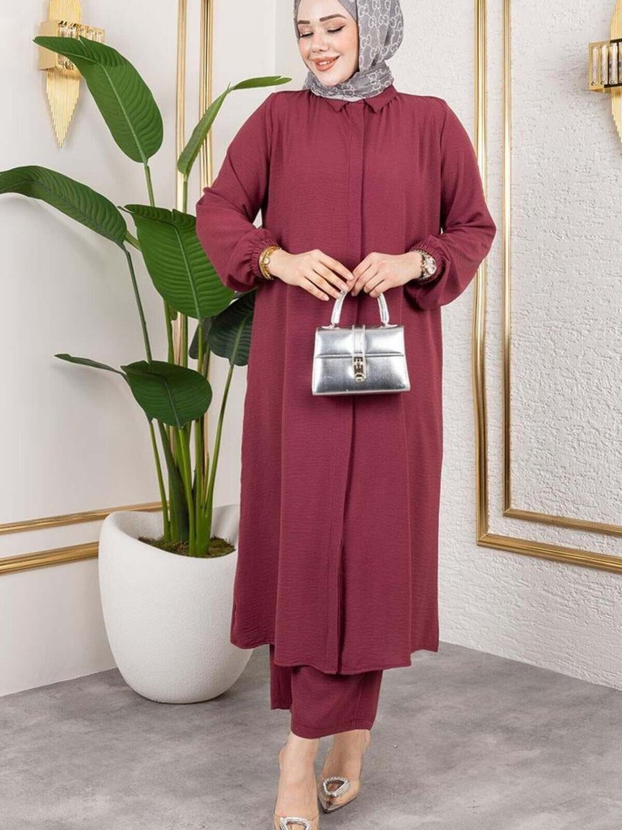 Mec Fashion Bordo Uzun Tunikli Aerobin İkili Takım