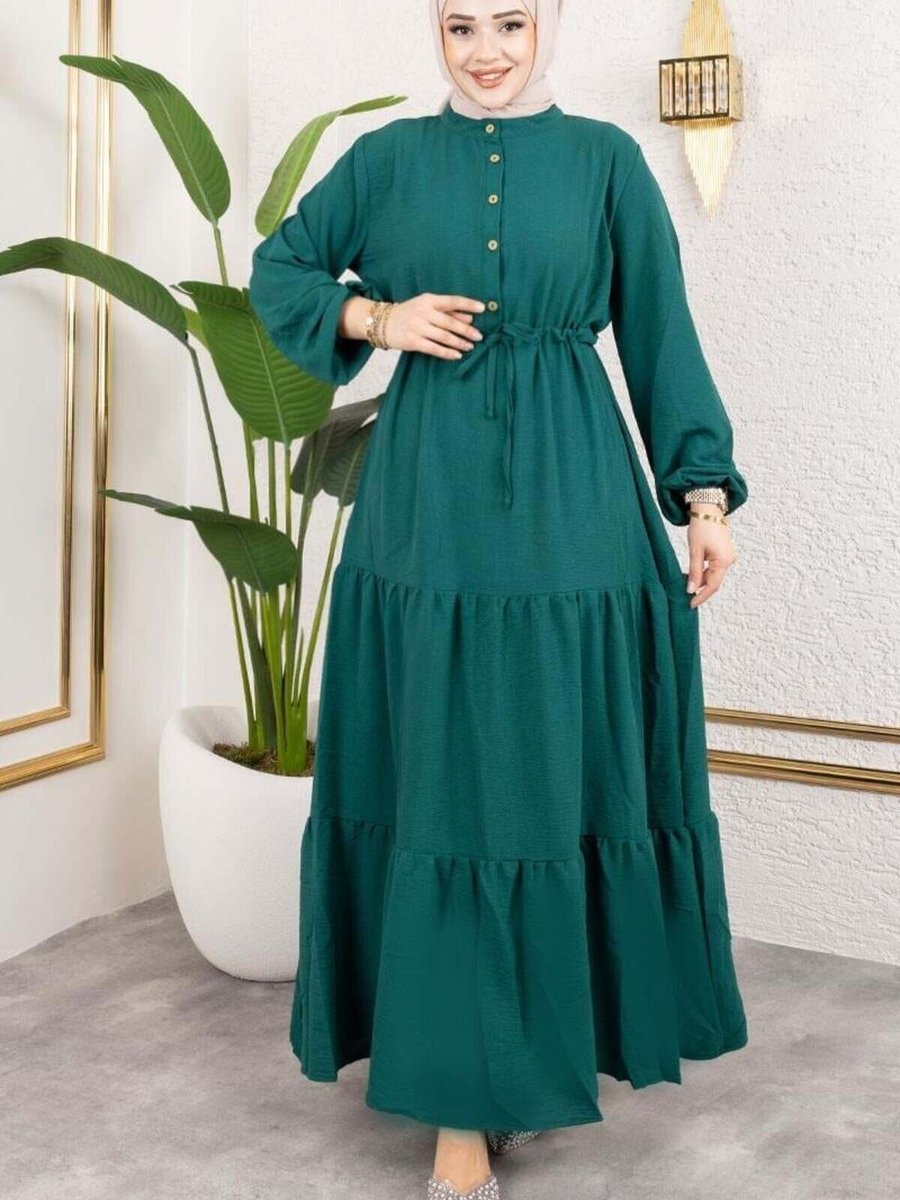 Mec Fashion Zümrüt Yeşili Afra Bağcık Detaylı Elbise