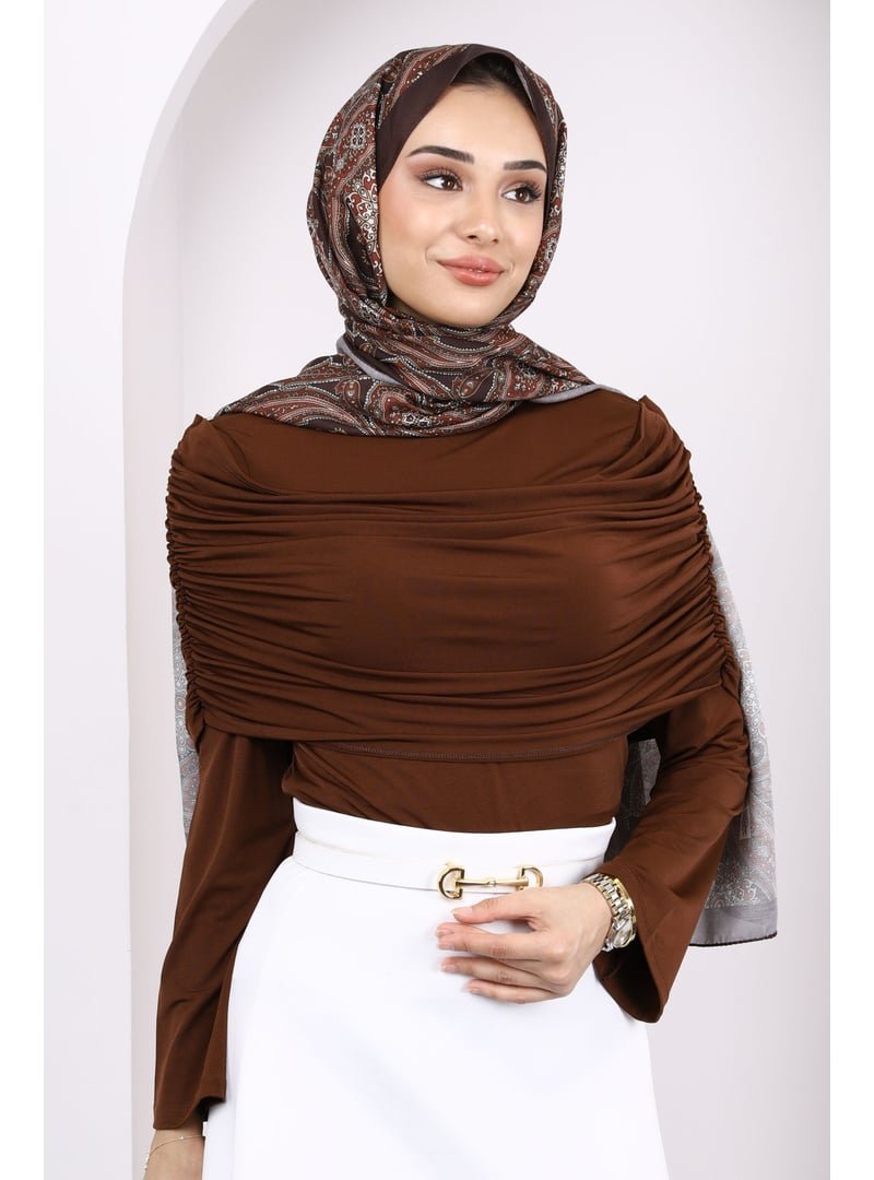 İmaj Butik Kahverengi Kol Yaka Detaylı Sandy Bluz