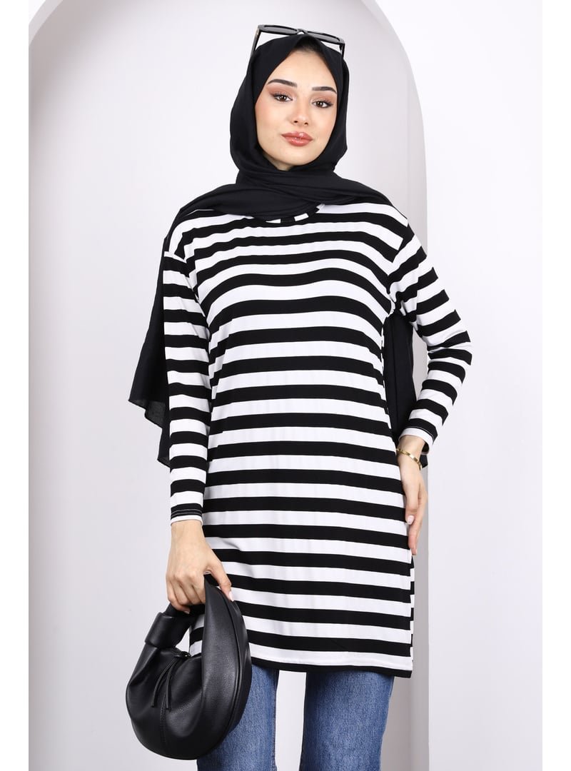İmaj Butik Siyah Çizgili Uzun Kol Tunik