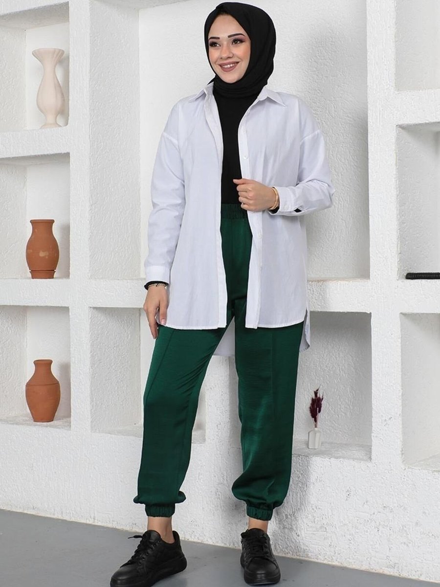 Mec Fashion Zümrüt Beli Ve Paçası Lastikli Pantolon