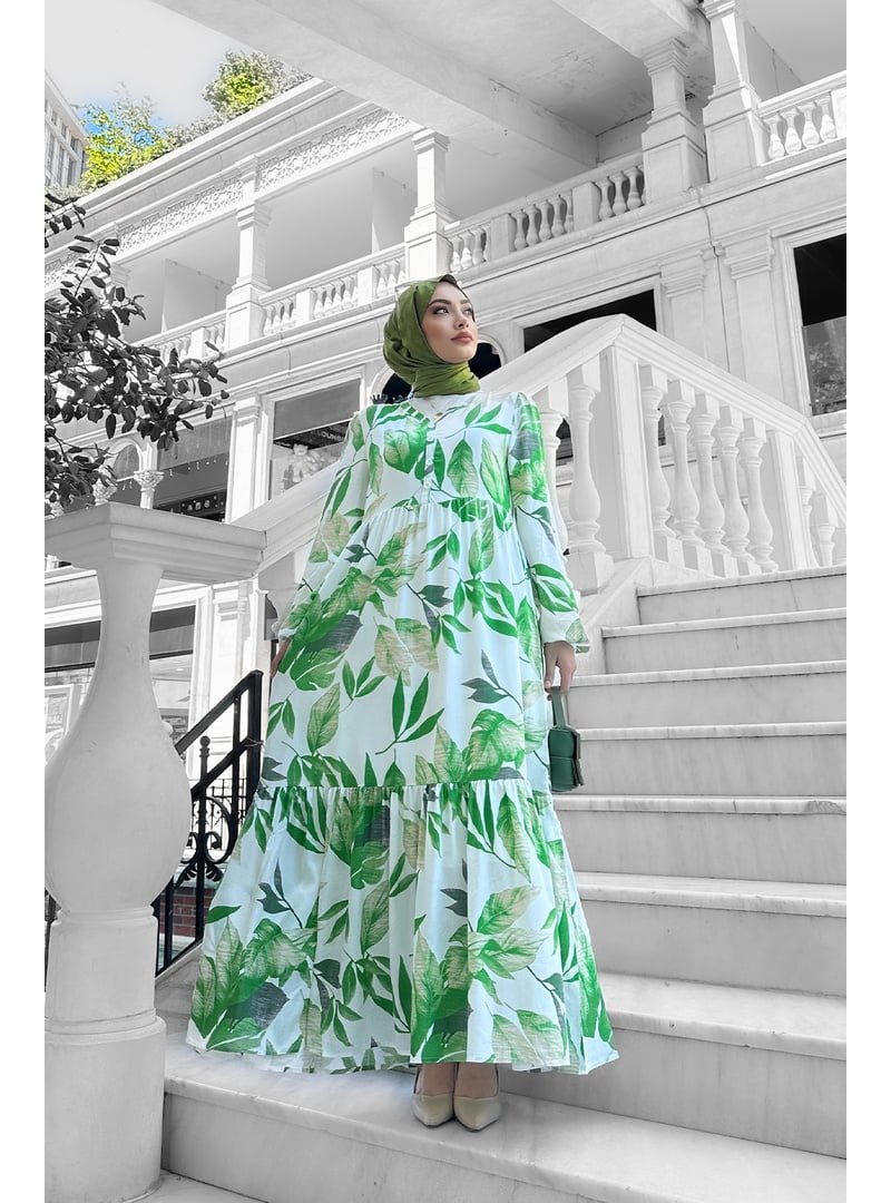 Liz Butik Zümrüt Yeşili Rüya Desenli Elbise