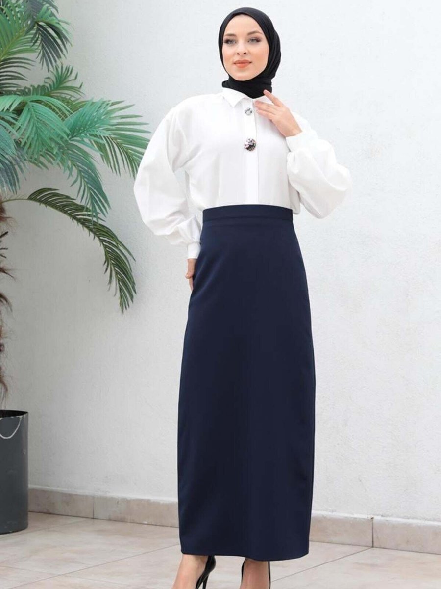 Mec Fashion Lacivert Uzun Kalem Etek