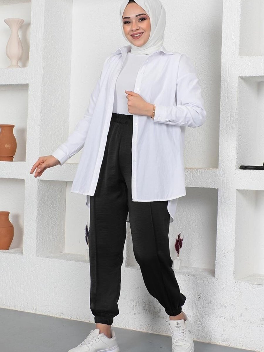 Mec Fashion Siyah Beli Ve Paçası Lastikli Pantolon