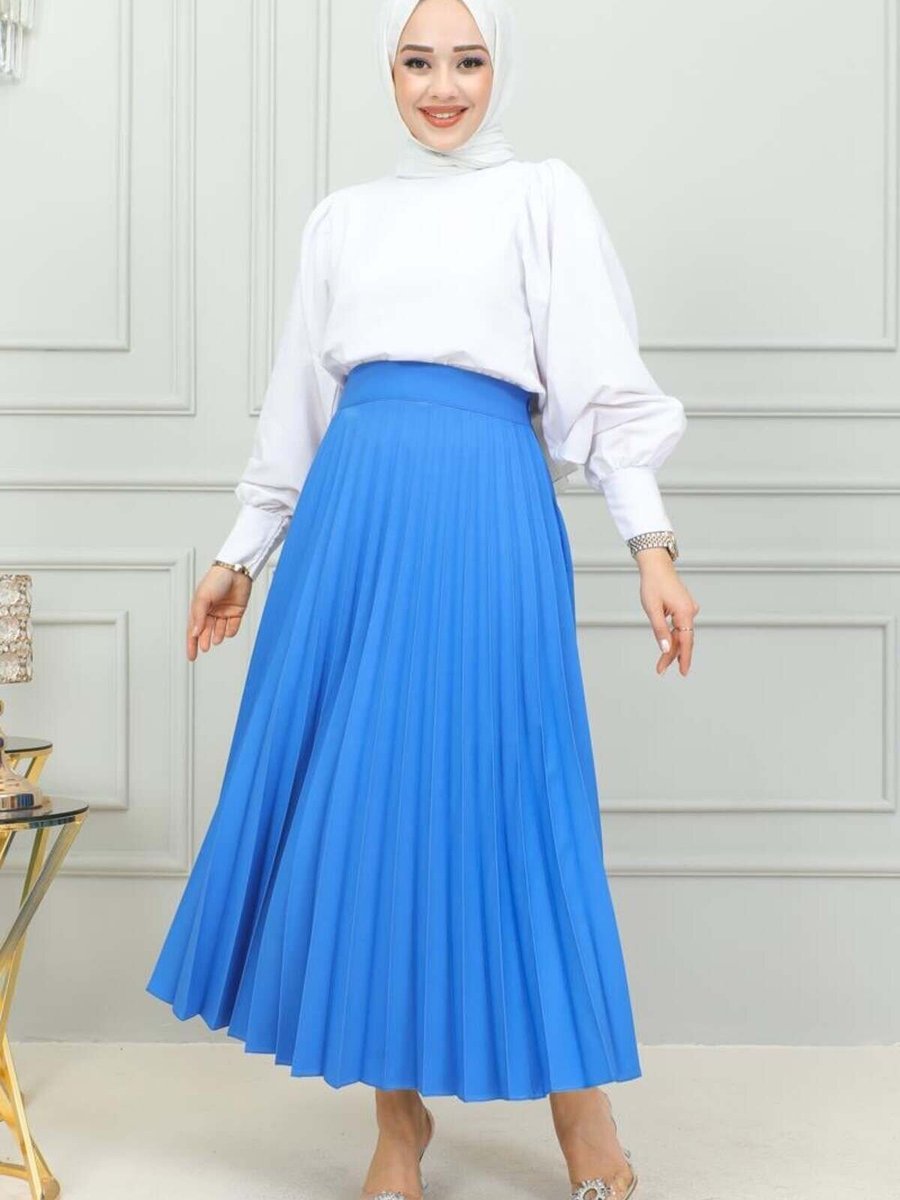 Mec Fashion Mavi Uzun Piliseli Etek