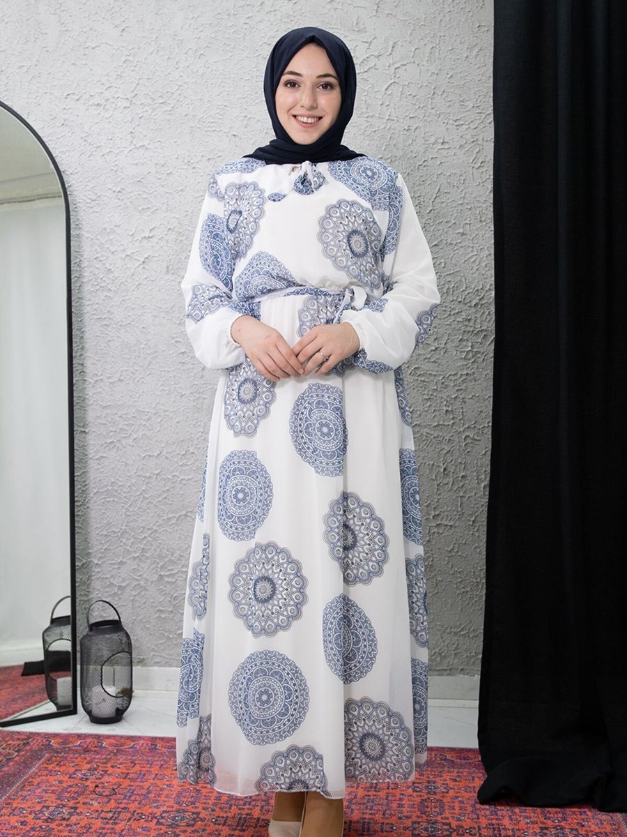 Mec Fashion Mavi Desenli Elbise
