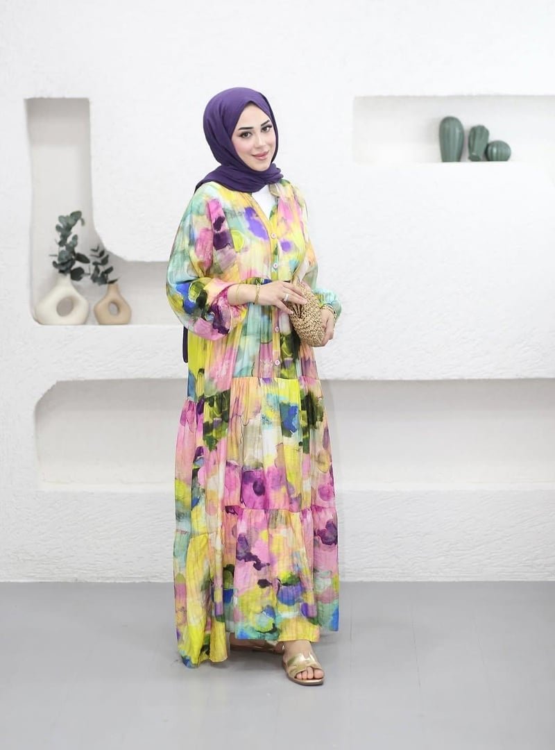 Harmatime butik Rahat Kalıp Düğmeli Desenli Modal Elbise
