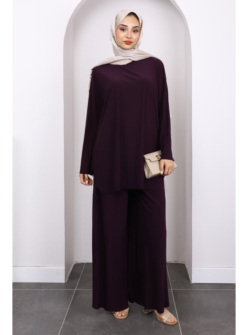 İmaj Butik Mürdüm Piliseli Sandy Tunik Pantolon Takım
