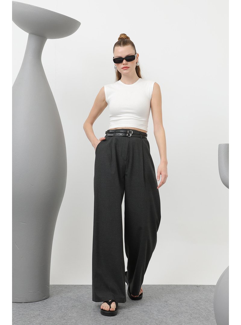 Podyumplus 32183pnt Çift Kemerli Pileli Pantolon