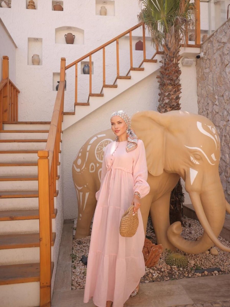 Nissra Pembe Belden Bağlamalı Çingene Model Müslin Elbise